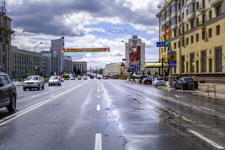Minsk, Belarus - July 3, 2019: Streets decorated for the coming independence day paradeのeditorial素材
