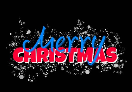 Beautiful lettering composition - Merry Christmas with white snow on black backgroundの写真素材