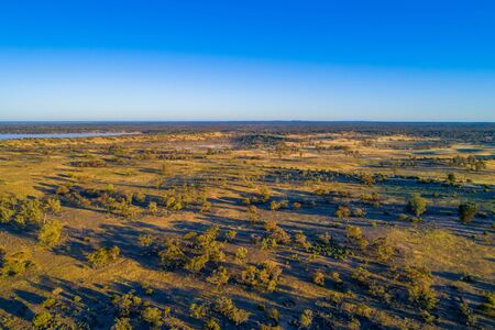 Australian outback at sunset - aerial viewの写真素材