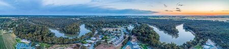 Multiple bends of Murray River at sunset in Moama, NSW, Australiaの写真素材