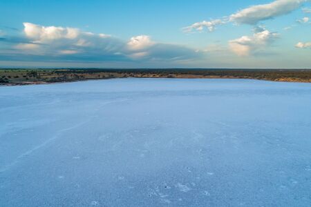 Salt lake at sunrise - aerial viewの写真素材