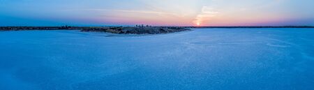 Scenic aerial panorama of sunset over salt lake in Australiaの写真素材
