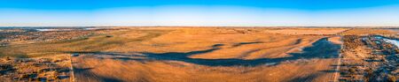 Agricultural land at sunset in Australia - wide aerial panoramaの写真素材