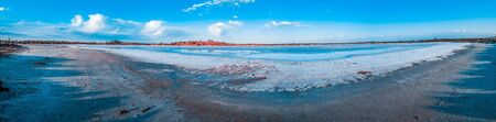 Wide panoramic landscape of salt lake Crosbie at sunriseの写真素材