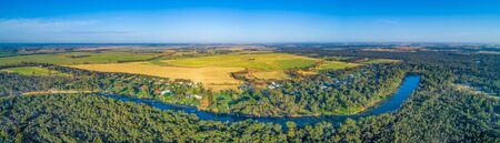 Long stretch of Murray River - wide aerial panoramaの写真素材