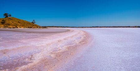 Panorama of pink Lake Crosbie in Australiaの写真素材