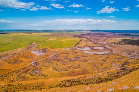 Agricultural land meeting the desert in Australia - aerial viewの写真素材