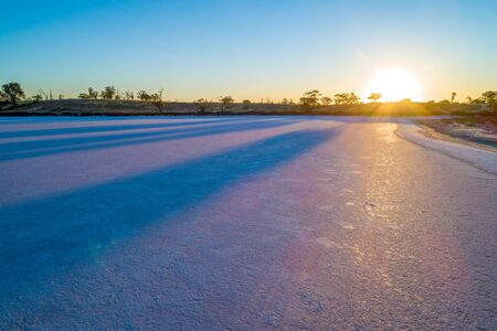 Beautiful salt textured surface of lake Hardy at sunset in Victoria, Australia