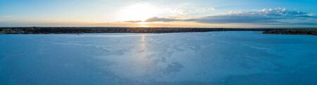 Wide aerial panorama of salt Lake Crosbie at sunrise. Murray-Sunset National Park, Australiaの写真素材