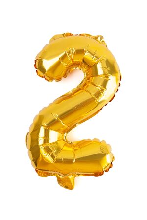 Number 2 golden foil balloon isolated on white background studio shotの写真素材