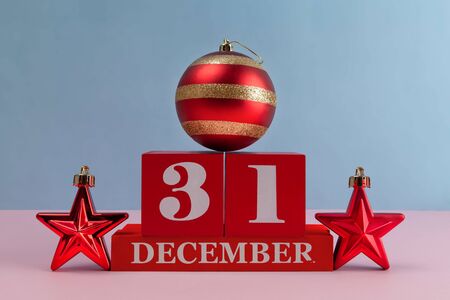 31st of December still life composition with Christmas decorations and copy spaceの写真素材