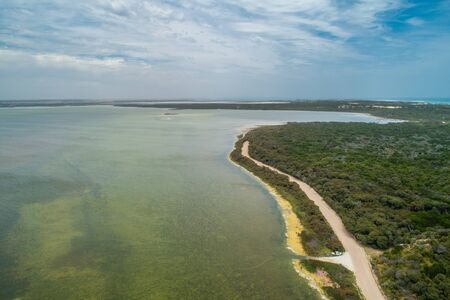 Aerial view of Lake George in Beachport, South Australiaの写真素材