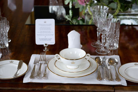 Melbourne, Australia - January 26, 2020: Closeup of table setting in the Government House dining roomのeditorial素材
