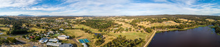 Wide aerial panorama of Beaufort township and lake. Scenic Australian countryside.の写真素材