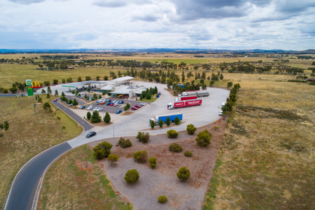Melbourne, Australia - Circa January 2020: Aerial view of service stationのeditorial素材