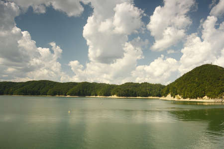 Green mountains over the Solina lakeのeditorial素材