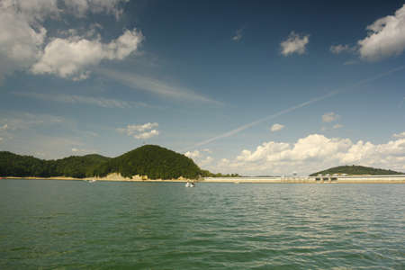 Solina lake - a view from cap to the damのeditorial素材