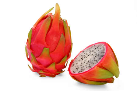 dragon fruit and half over whiteの写真素材