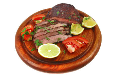 roast beef meat slices with vegetablesの写真素材