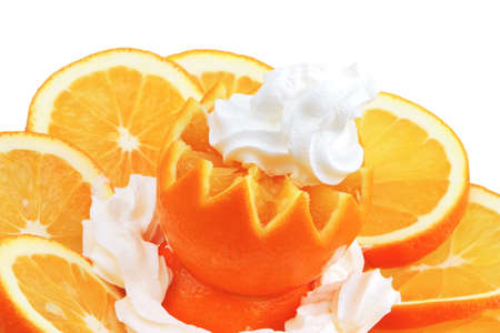 cream and orange over white backgroundの写真素材