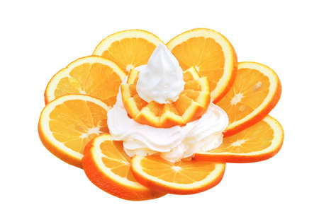 orange and white custard over white backgroundの写真素材