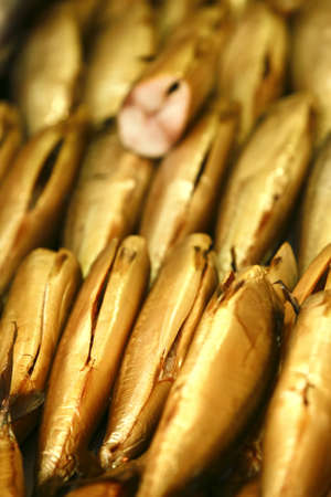 smoked mackerel on market show window
