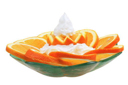 fresh raw orange and whipped milky creamの写真素材