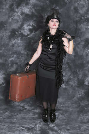 portrait of retro young woman on old style background