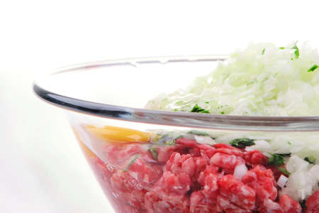 minced meat with egg and vegetables ready to prepareの写真素材