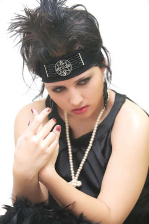 retro style girl looking to on white background