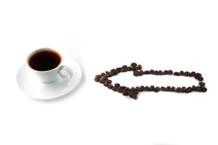 coffee arrow point to cup on white backgroundの写真素材