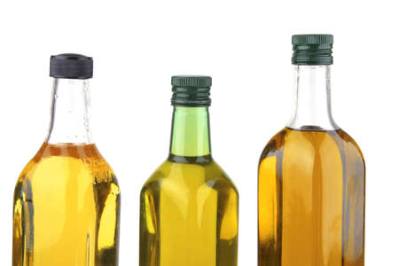 olive oil bottles isolated over white backgroundの写真素材
