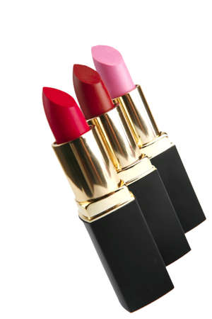 new makeup lipsticks isolated over white backgroundの写真素材