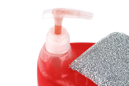 colorful clean soup isolated over white backgroundの写真素材