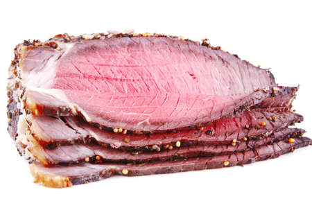 roast slice beef chunk on white backgroundの写真素材
