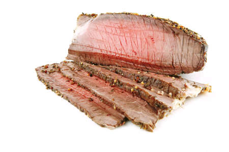 red beef slice meat on white backgroundの写真素材