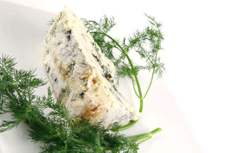 soft moldy gorgonzola cheese on white cheeseの写真素材