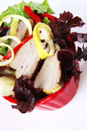 roast tuna fillet served on red porcelain bowlの写真素材