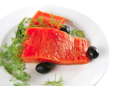 smoked salmon chunk with olives and fennel