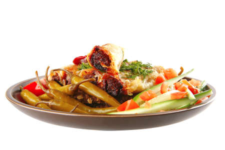 traditional italian cannelloni with tomato cherry and hot peppersの写真素材