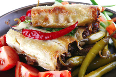 traditional italian cannelloni with fresh tomato cherry peppersの写真素材