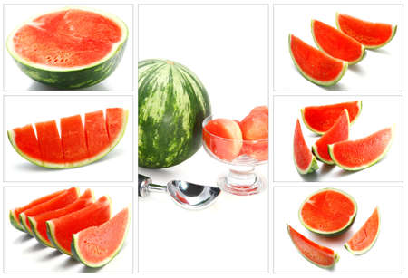 fresh sliced watermilon served on white plateの写真素材