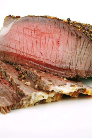 roast bloody slice on isolated white backgroundの写真素材