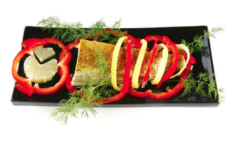 light tuna fillet served with cream sauceの写真素材