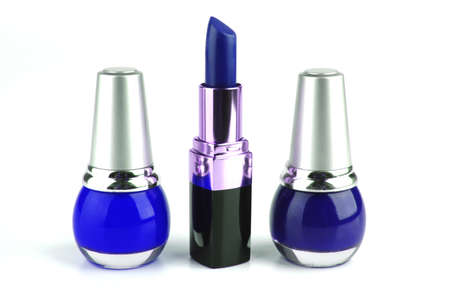 new nails polish on white background and lipstickの写真素材