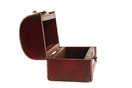 single open wooden chest with metal ornamentの写真素材