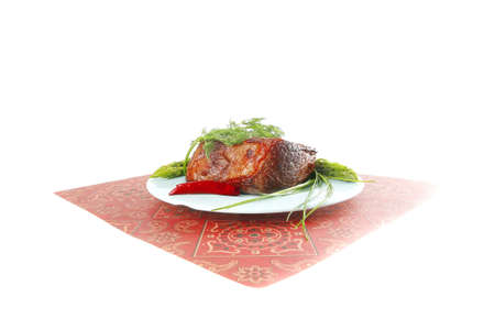 big beef chunk on orient placement with vegetablesの写真素材