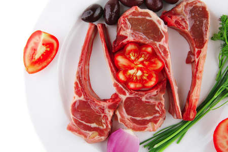 image of fresh raw ribs on plateの写真素材