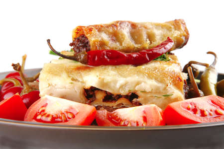 traditional italian cannelloni with mince meat and tomatoの写真素材