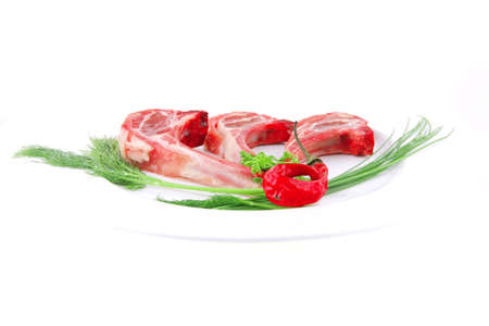 image of lamb uncooked ribs on plateの写真素材